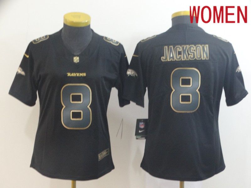 Women Baltimore Ravens 8 Jackson Nike Vapor Limited Black Golden NFL Jerseys